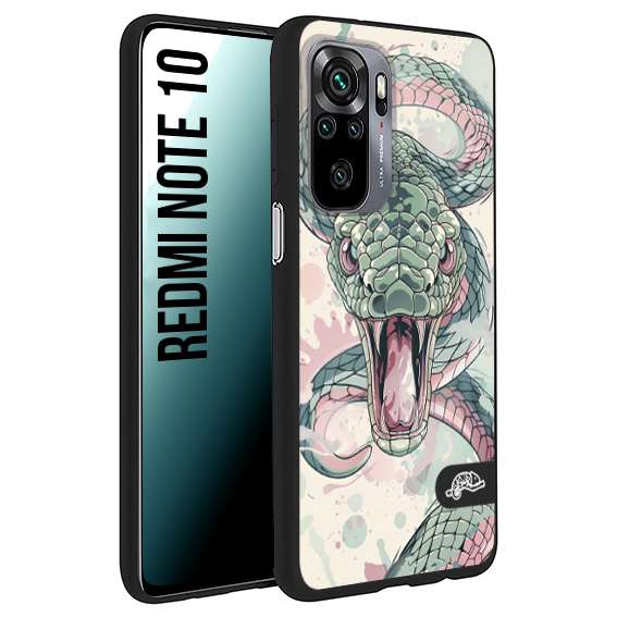 CUSTOMIZZA - Custodia cover nera morbida in tpu compatibile per Xiaomi Redmi Note 10 snake pink green serpente tatuaggio tattoo disegnato a mano