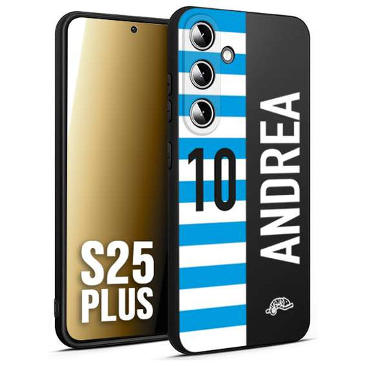CUSTOMIZZA - Custodia cover nera morbida in tpu compatibile per Samsung S25 PLUS personalizzata calcio football nome e numero calciatori biancazzurri