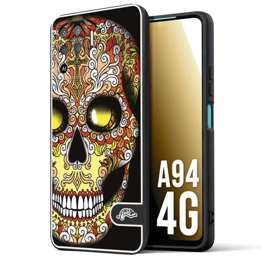 CUSTOMIZZA - Custodia cover nera morbida in tpu compatibile per Oppo A94 4G teschio messicano Mexican skull giallo rosso arancio