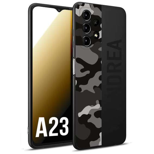 CUSTOMIZZA - Custodia cover nera morbida in tpu compatibile per Samsung A23 camouflage mimetico militare personalizzata nome