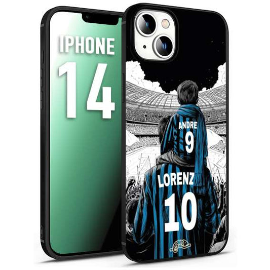 CUSTOMIZZA - Custodia cover nera morbida in tpu compatibile per iPhone 14 personalizzata calcio football padre e figlio calciatori nerazzurra