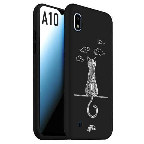 CUSTOMIZZA - Custodia cover nera morbida in tpu compatibile per Samsung A10 gatto mandala stilizzato gattino a rilievo soft touch donna bianca