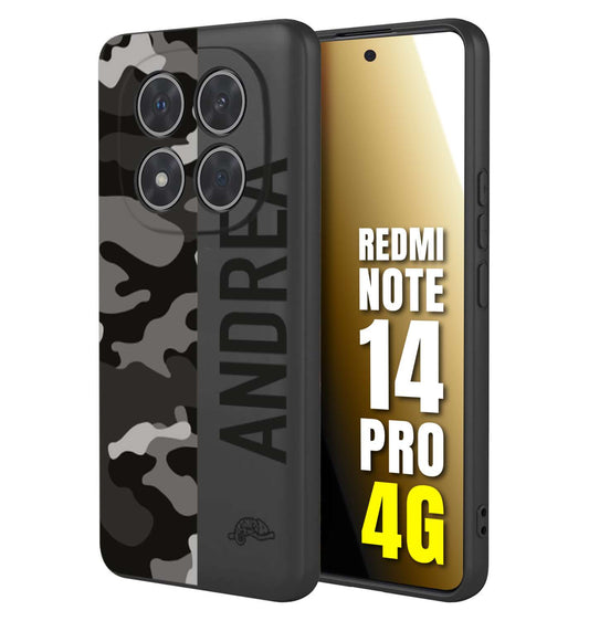 CUSTOMIZZA - Custodia cover nera morbida in tpu compatibile per Xiaomi Redmi Note 14 PRO 4G camouflage mimetico militare personalizzata nome