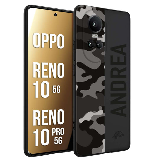 CUSTOMIZZA - Custodia cover nera morbida in tpu compatibile per Oppo Reno 10 5G - 10 PRO 5G camouflage mimetico militare personalizzata nome