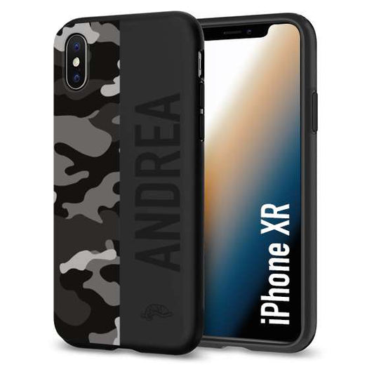 CUSTOMIZZA - Custodia cover nera morbida in tpu compatibile per iPhone Xr camouflage mimetico militare personalizzata nome