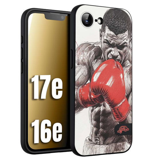 CUSTOMIZZA - Custodia cover nera morbida in tpu compatibile per iPhone 16E - 17E pugilato pugili disegno tattoo guantoni box pesi massimi gancio