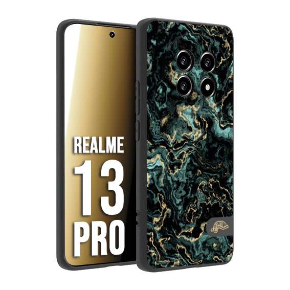 CUSTOMIZZA - Custodia cover nera morbida in tpu compatibile per Realme 13 PRO effetto marmo marble verde green venature dorato pietra