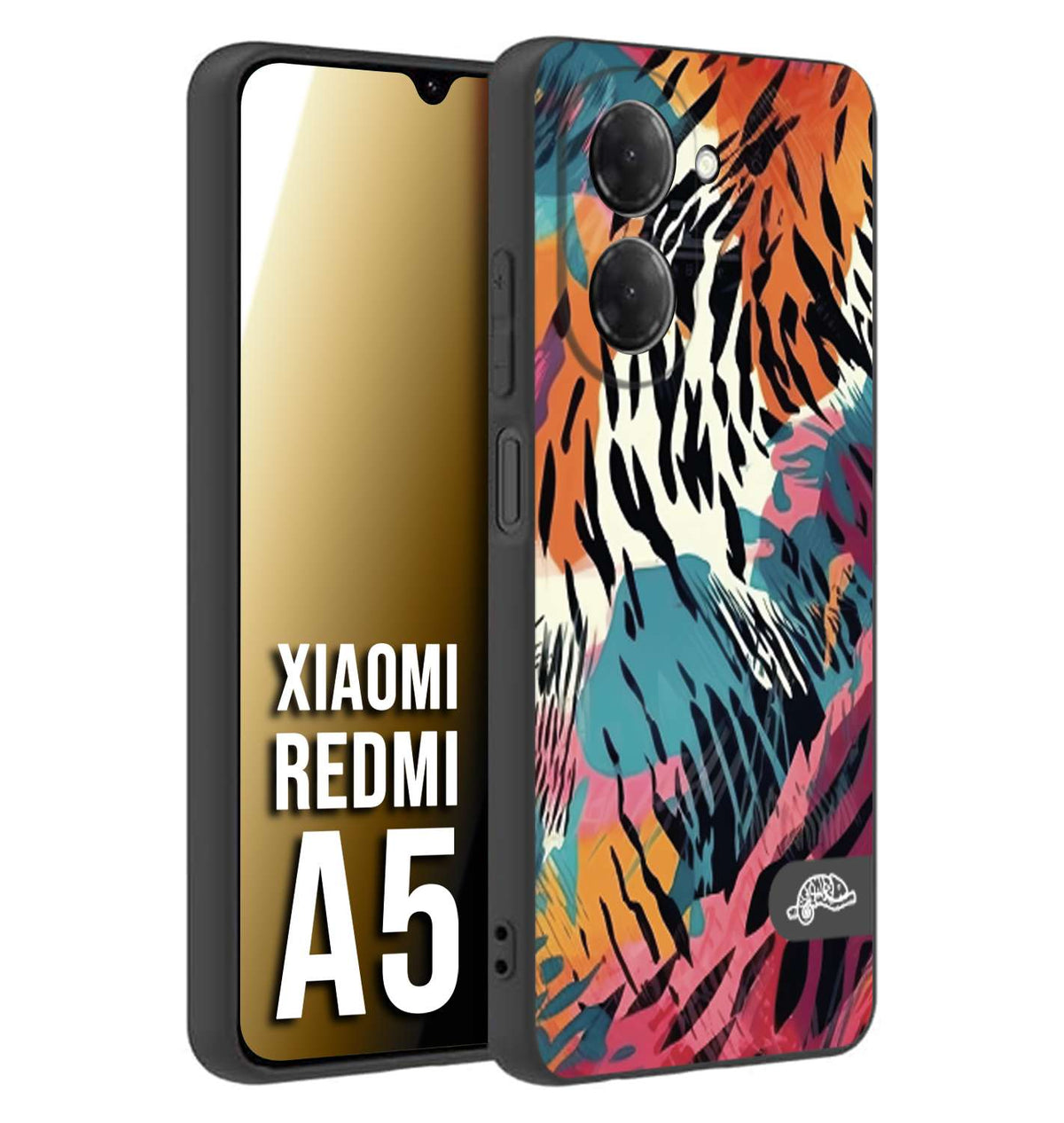 CUSTOMIZZA - Custodia cover nera morbida in tpu compatibile per Xiaomi Redmi A5 leopardato maculato tigrato tiger colorata summer color