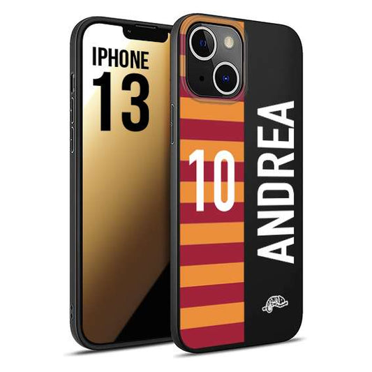 CUSTOMIZZA - Custodia cover nera morbida in tpu compatibile per iPhone 13 personalizzata calcio football nome e numero calciatori giallo rossi