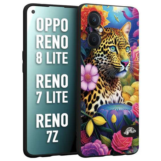 CUSTOMIZZA - Custodia cover nera morbida in tpu compatibile per Oppo Reno 7 Lite - 8 Lite - 7Z astratti donna flower fantasia leopardo ghepardo animali colorati
