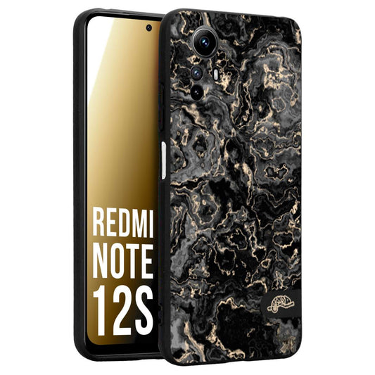 CUSTOMIZZA - Custodia cover nera morbida in tpu compatibile per Xiaomi Redmi Note 12S effetto marmo marble nero black venature dorato pietra