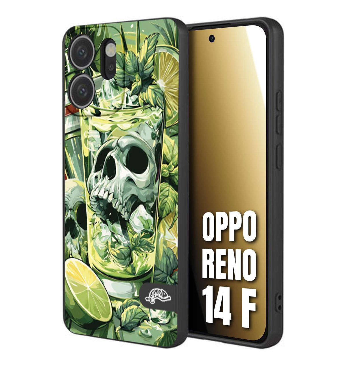 CUSTOMIZZA - Custodia cover nera morbida in tpu compatibile per Oppo Reno 14 F Mojito cocktail teschio illustrazione drink lime menta ghiacci tropicale street art