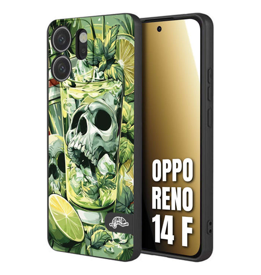 CUSTOMIZZA - Custodia cover nera morbida in tpu compatibile per Oppo Reno 14 F Mojito cocktail teschio illustrazione drink lime menta ghiacci tropicale street art