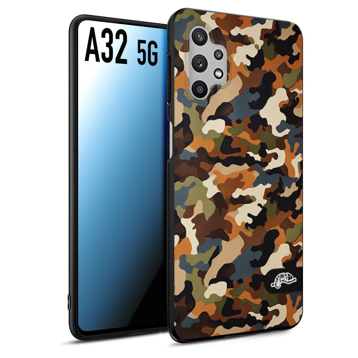 CUSTOMIZZA - Custodia cover nera morbida in tpu compatibile per Samsung A32 5G camouflage mimetico militare moderno blu marrone beige