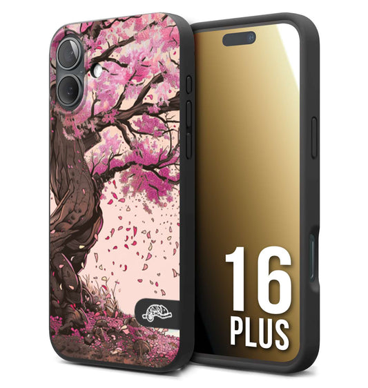 CUSTOMIZZA - Custodia cover nera morbida in tpu compatibile per iPhone 16 PLUS giapponese colori morbidi fiori di ciliegio rosa disegnata