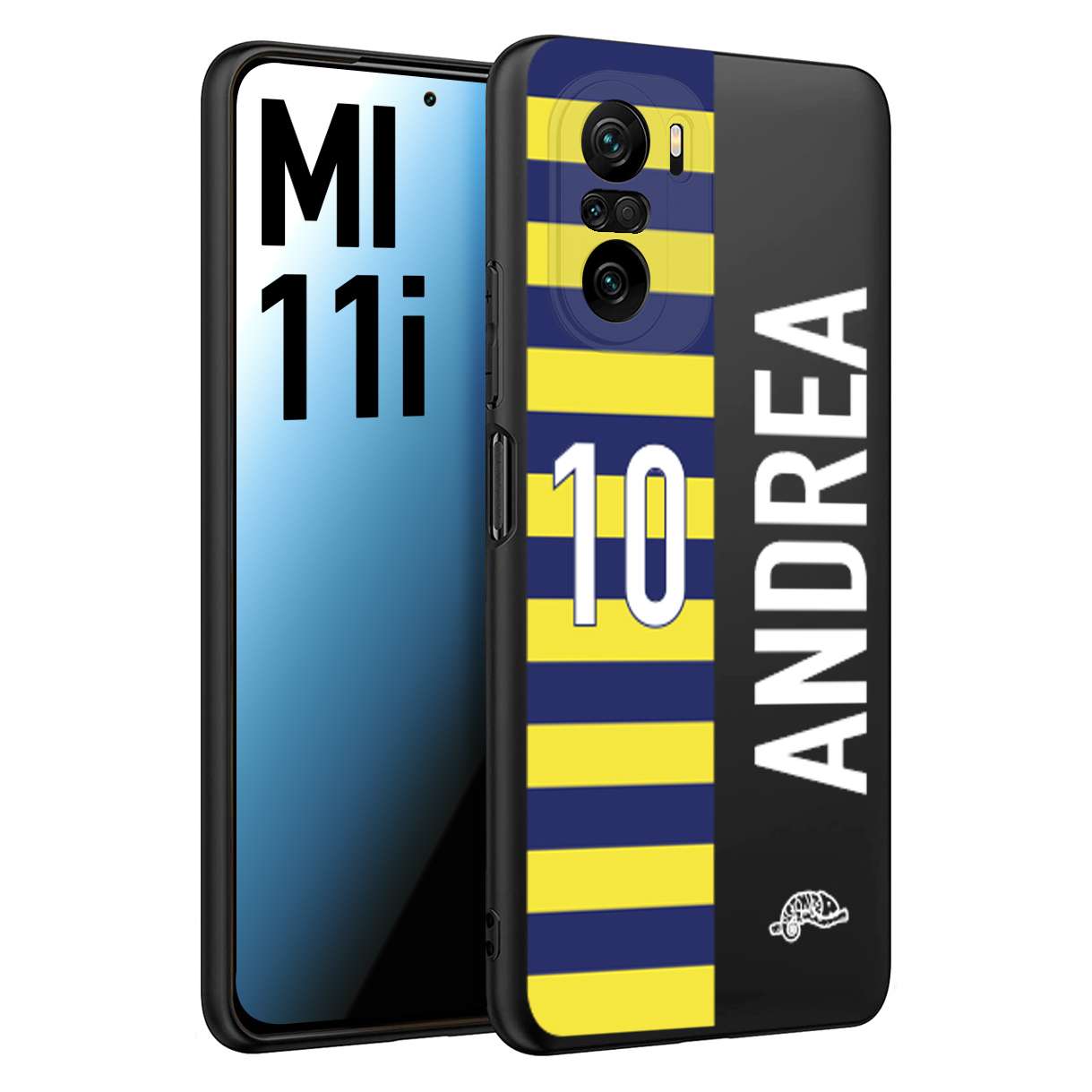 CUSTOMIZZA - Custodia cover nera morbida in tpu compatibile per Xiaomi Mi 11i personalizzata calcio football nome e numero calciatori giallo blu