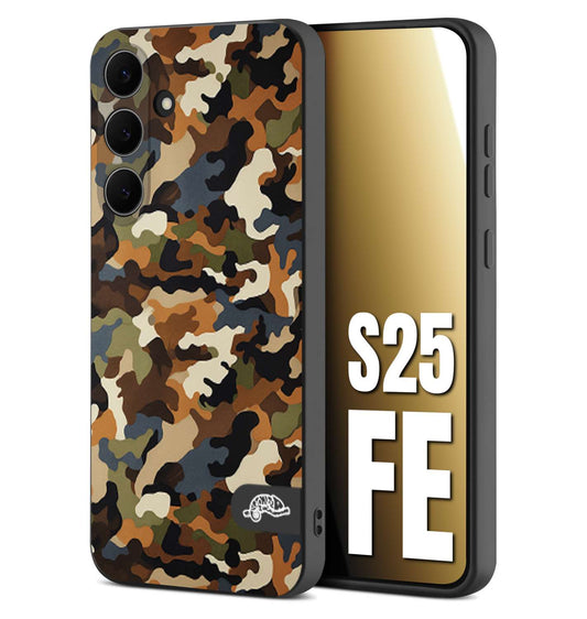 CUSTOMIZZA - Custodia cover nera morbida in tpu compatibile per Samsung S25 FE camouflage mimetico militare moderno blu marrone beige
