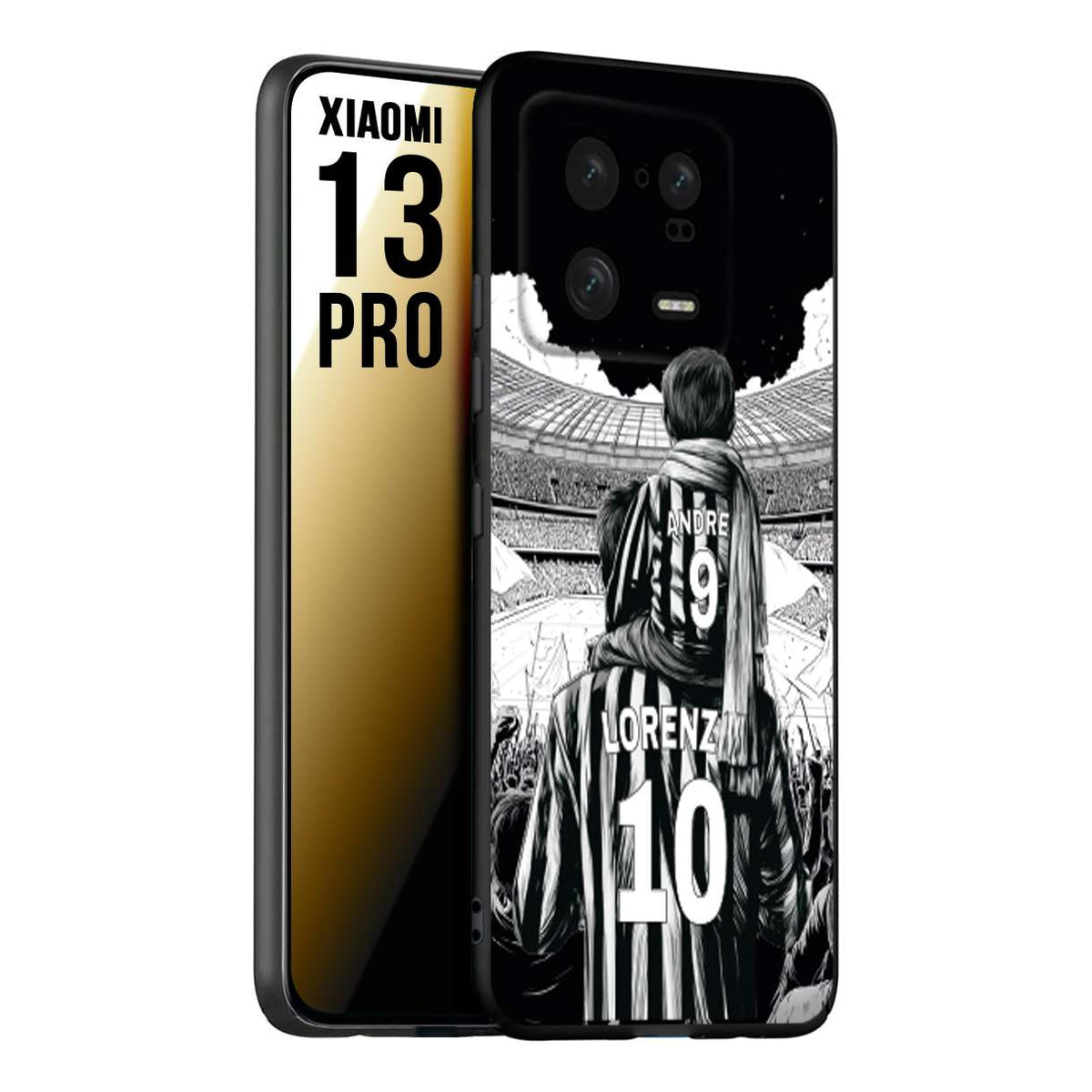 CUSTOMIZZA - Custodia cover nera morbida in tpu compatibile per Xiaomi 13 PRO personalizzata calcio football nome e numero calciatori bianconeri bianca e nera