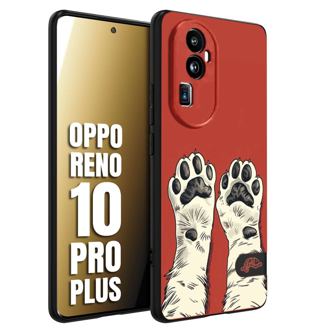 CUSTOMIZZA - Custodia cover nera morbida in tpu compatibile per Oppo Reno 10 PRO PLUS zampe di gatto cat paws rossa red disegnata fumetto cartoon