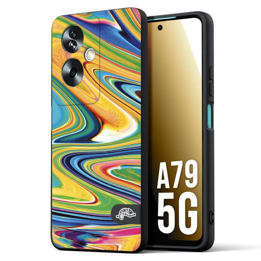 CUSTOMIZZA - Custodia cover nera morbida in tpu compatibile per Oppo A79 5G colorata fantasia vortice marmo arcobaleno gialla verde blu