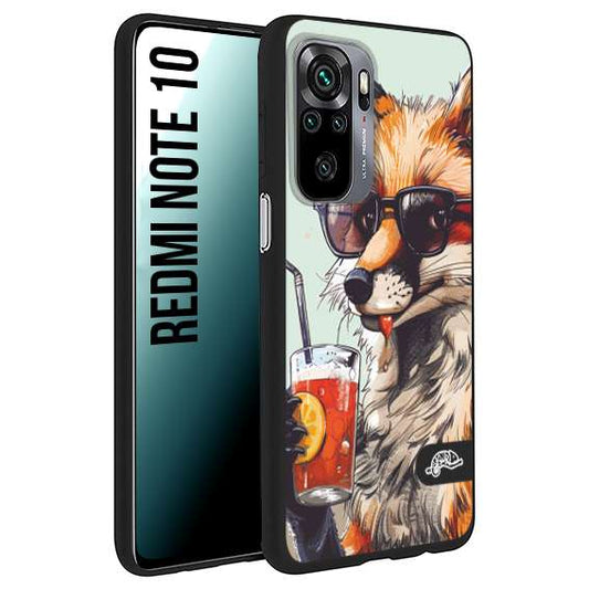 CUSTOMIZZA - Custodia cover nera morbida in tpu compatibile per Xiaomi Redmi Note 10 estate disegnata cocktails animali simpatici fox volpe negroni