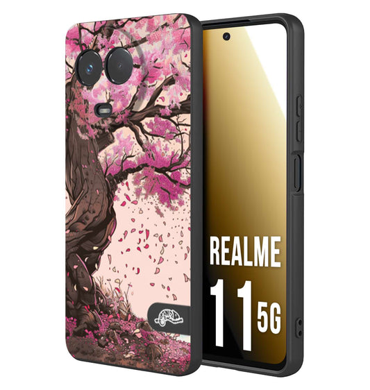 CUSTOMIZZA - Custodia cover nera morbida in tpu compatibile per Oppo Realme 11 5G giapponese colori morbidi fiori di ciliegio rosa disegnata