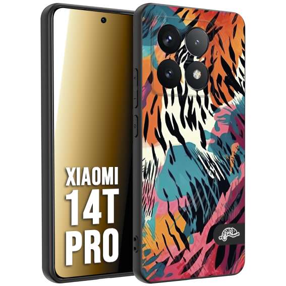 CUSTOMIZZA - Custodia cover nera morbida in tpu compatibile per Xiaomi 14T PRO leopardato maculato tigrato tiger colorata summer color