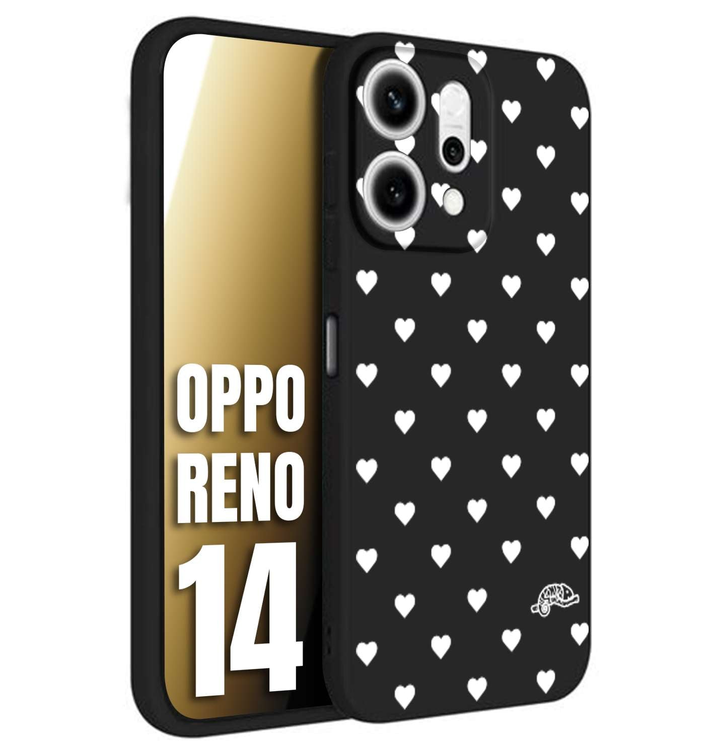 CUSTOMIZZA - Custodia cover nera morbida in tpu compatibile per Oppo Reno 14 cuori pois bianchi donna pin up vintage
