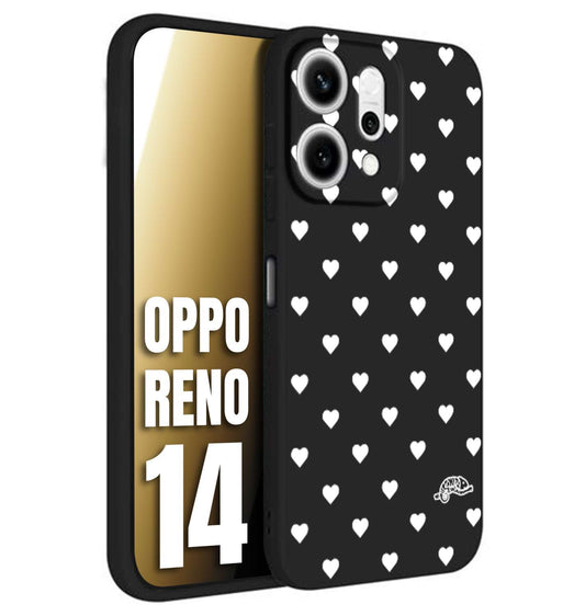 CUSTOMIZZA - Custodia cover nera morbida in tpu compatibile per Oppo Reno 14 cuori pois bianchi donna pin up vintage