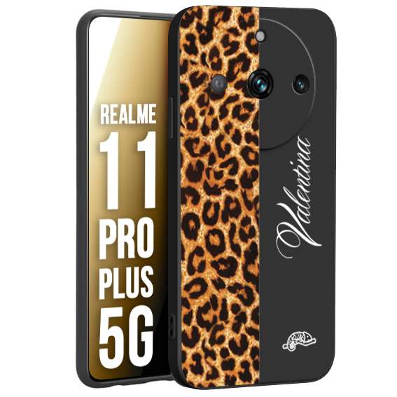 CUSTOMIZZA - Custodia cover nera morbida in tpu compatibile per Oppo Realme 11 PRO PLUS 5G custom nome scritta leopardato maculato donna marrone leopard