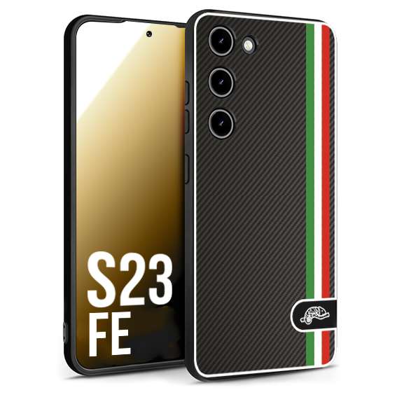 CUSTOMIZZA - Custodia cover nera morbida in tpu compatibile per Samsung S23 FE effetto fibra di carbonio bandiera Italia made in Italy