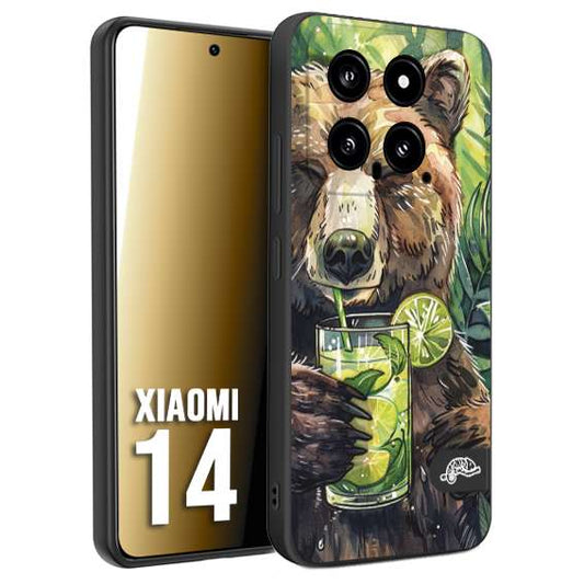 CUSTOMIZZA - Custodia cover nera morbida in tpu compatibile per Xiaomi 14 fiori estate disegnata cocktails animali simpatici orso bear negroni