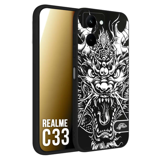 CUSTOMIZZA - Custodia cover nera morbida in tpu compatibile per Oppo Reno 11 PRO 5G drago black and white bianco a rilievo disegnato tattoo tatuaggio