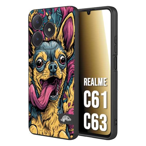 CUSTOMIZZA - Custodia cover nera morbida in tpu compatibile per Realme C61 - C63 Chihuahua illustrazione cane pop art cane street art cartone animato