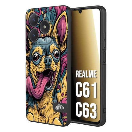 CUSTOMIZZA - Custodia cover nera morbida in tpu compatibile per Realme C61 - C63 Chihuahua illustrazione cane pop art cane street art cartone animato