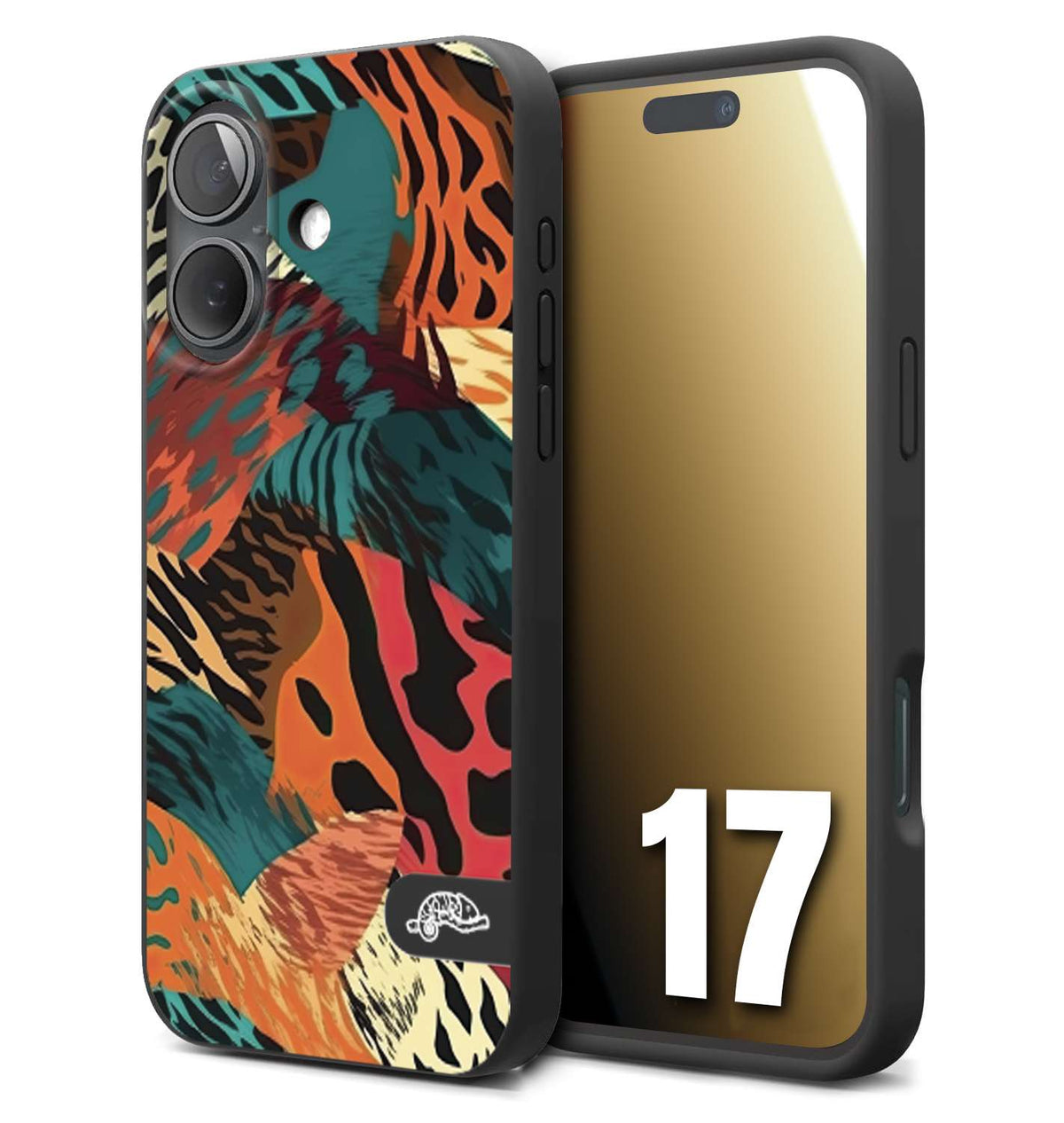 CUSTOMIZZA - Custodia cover nera morbida in tpu compatibile per iPhone 17 leopardato tigrato tiger colorata summer arancio verde fucsia