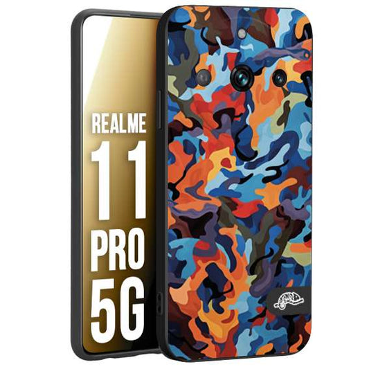 CUSTOMIZZA - Custodia cover nera morbida in tpu compatibile per Realme 11 PRO 5G camouflage mimetico militare moderno blu arancio rosso