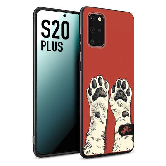 CUSTOMIZZA - Custodia cover nera morbida in tpu compatibile per Samsung S20 PLUS zampe di gatto cat paws rossa red disegnata fumetto cartoon