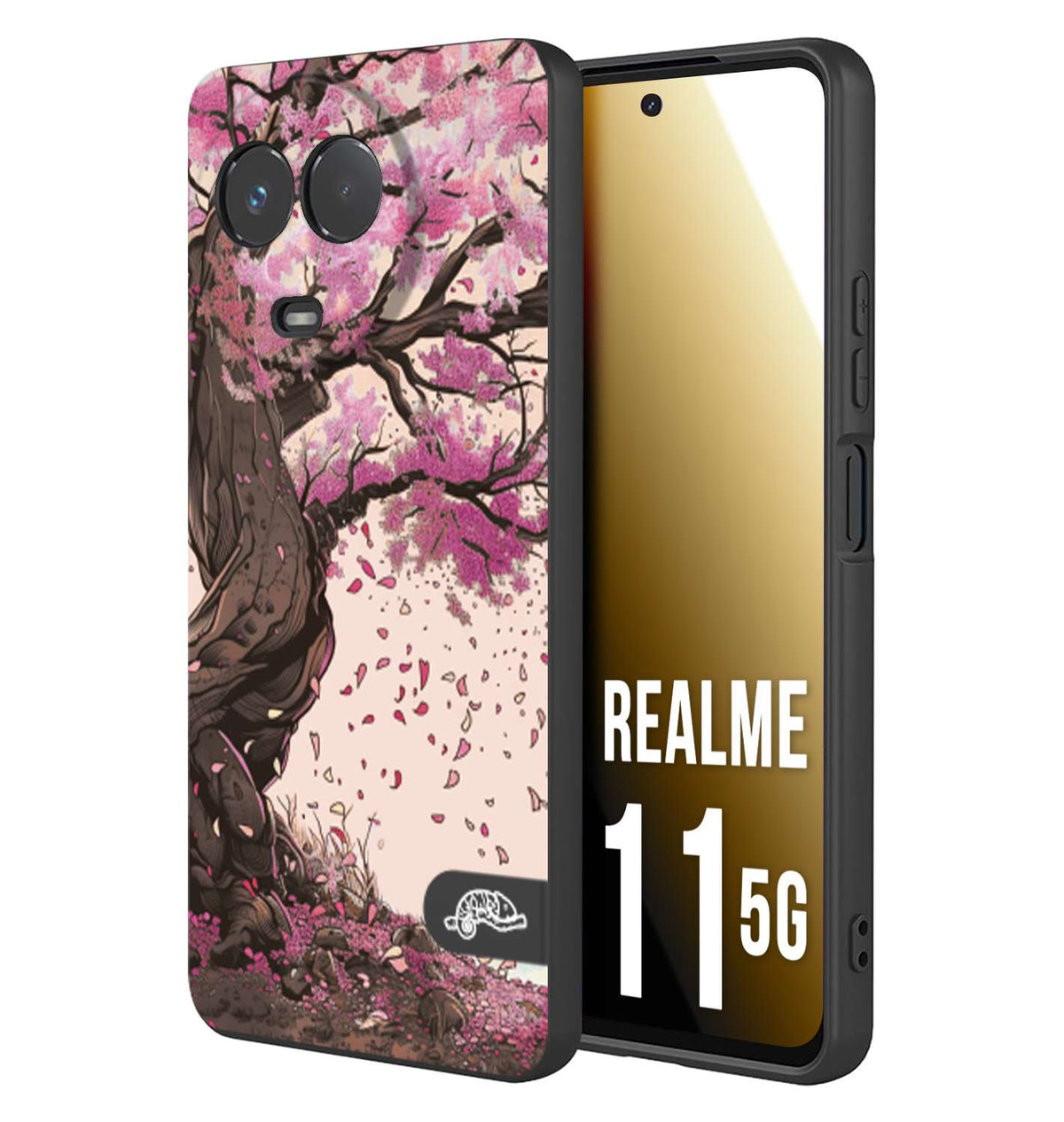 CUSTOMIZZA - Custodia cover nera morbida in tpu compatibile per Realme 11 5G giapponese colori morbidi fiori di ciliegio rosa disegnata