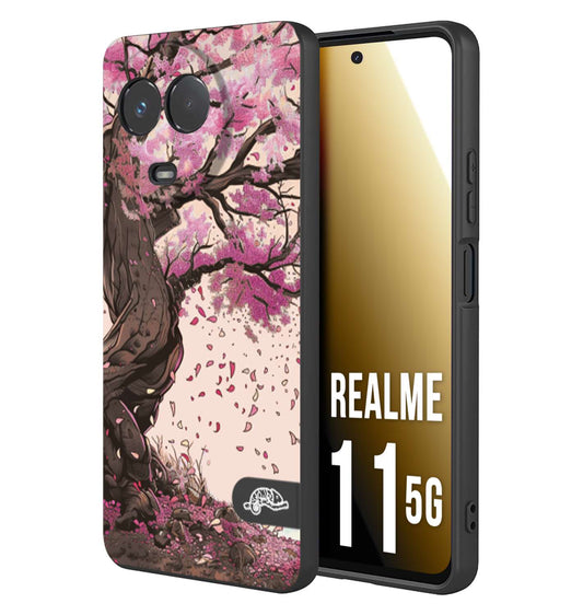 CUSTOMIZZA - Custodia cover nera morbida in tpu compatibile per Realme 11 5G giapponese colori morbidi fiori di ciliegio rosa disegnata