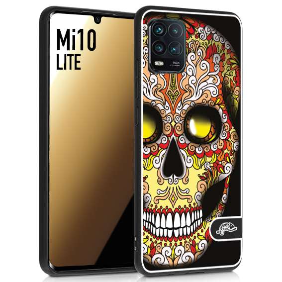 CUSTOMIZZA - Custodia cover nera morbida in tpu compatibile per Xiaomi Mi 10 LITE teschio messicano Mexican skull giallo rosso arancio