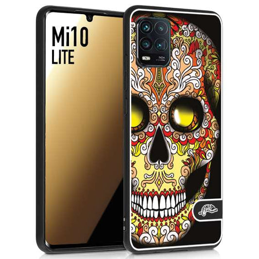 CUSTOMIZZA - Custodia cover nera morbida in tpu compatibile per Xiaomi Mi 10 LITE teschio messicano Mexican skull giallo rosso arancio