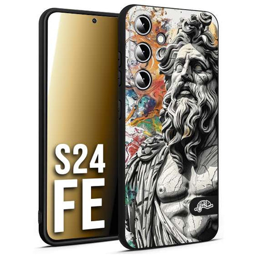 CUSTOMIZZA - Custodia cover nera morbida in tpu compatibile per Samsung S24 FE statua colorata moderna antico tattoo splash color