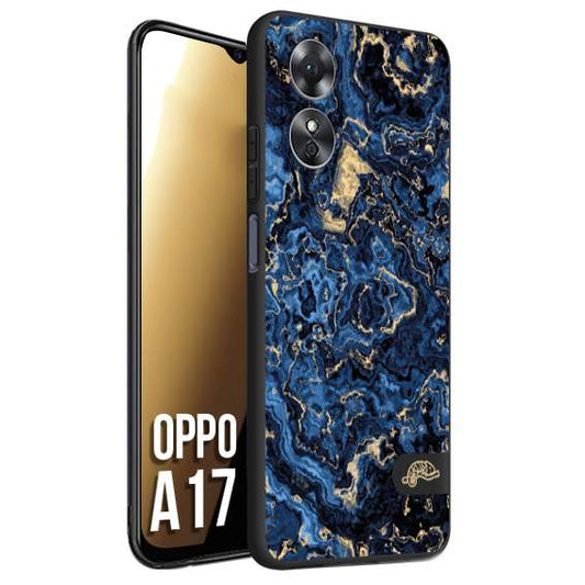 CUSTOMIZZA - Custodia cover nera morbida in tpu compatibile per Oppo A17 effetto marmo marble blu venature dorato psichedelico