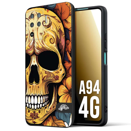 CUSTOMIZZA - Custodia cover nera morbida in tpu compatibile per Oppo A94 4G teschio messicano colorato dorato fiori autunnali disegnato