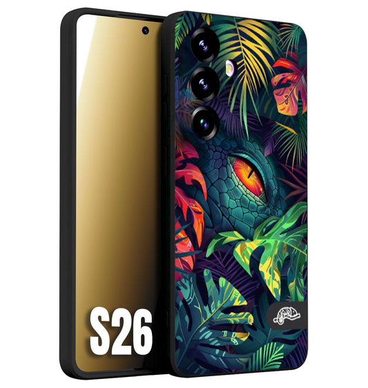 CUSTOMIZZA - Custodia cover nera morbida in tpu compatibile per Samsung S26 animali color giungla tropicale occhio di coccodrillo alligatore disegnato