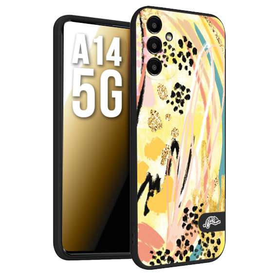 CUSTOMIZZA - Custodia cover nera morbida in tpu compatibile per Samsung A14 5G astratti donna flower fantasia estate gialla rosa leopardata