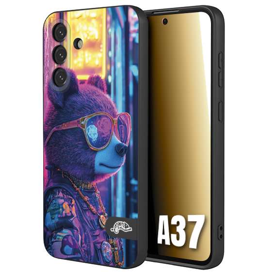 CUSTOMIZZA - Custodia cover nera morbida in tpu compatibile per Samsung A37 animali cyberpunk orsetto orso street bear fucsia blu night