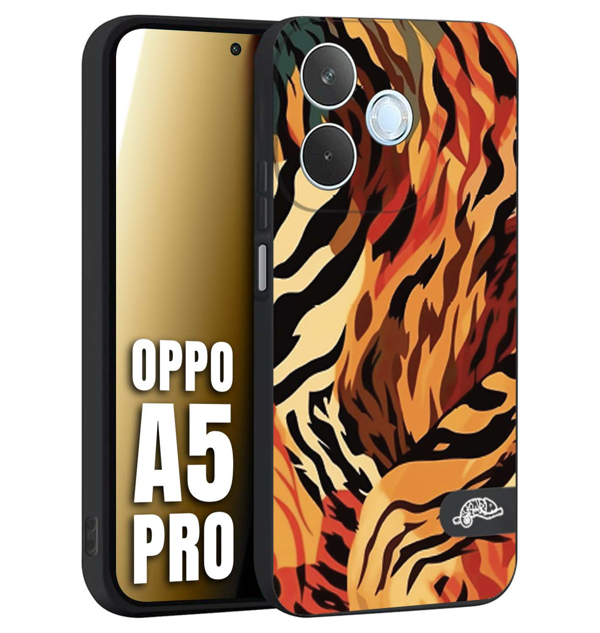 CUSTOMIZZA - Custodia cover nera morbida in tpu compatibile per Oppo A5 PRO leopardato maculato tigrato tiger colorata gialla rossa arancio