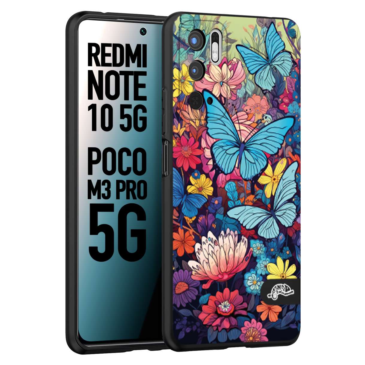 CUSTOMIZZA - Custodia cover nera morbida in tpu compatibile per Xiaomi Redmi Note 11 PRO farfalle butterfly moderno donna disegnate gialla blu rosa